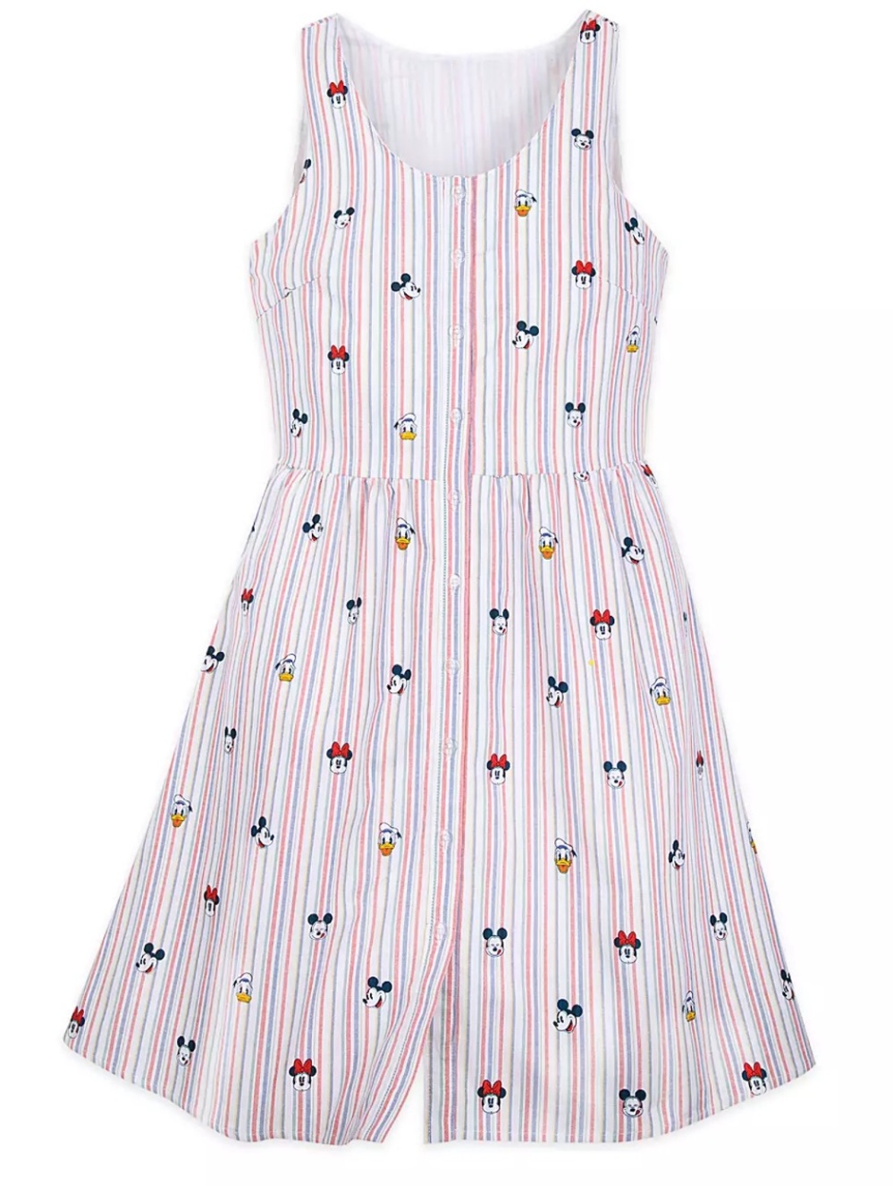 Disney White Multi-Stripe Sleeveless Dress with Character Prints